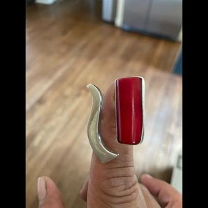 Adjustable Sterling and Coral Ring